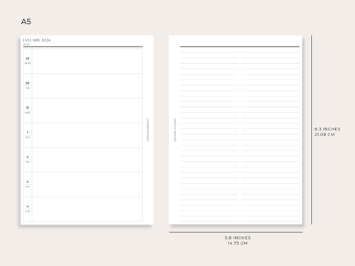 2026 Weekly - A5 Ring Planner Inserts