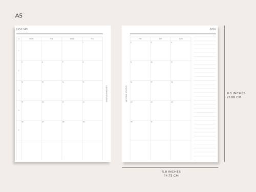 2026 Monthly - A5 Ring Planner Inserts