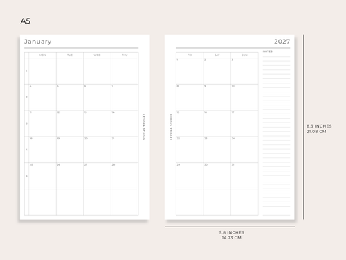 2027 Monthly - A5 Ring Planner Inserts