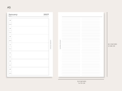 2027 Weekly - A5 Ring Planner Inserts