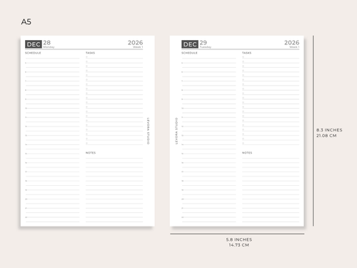 2027 Daily Pages - A5 Ring Planner Inserts